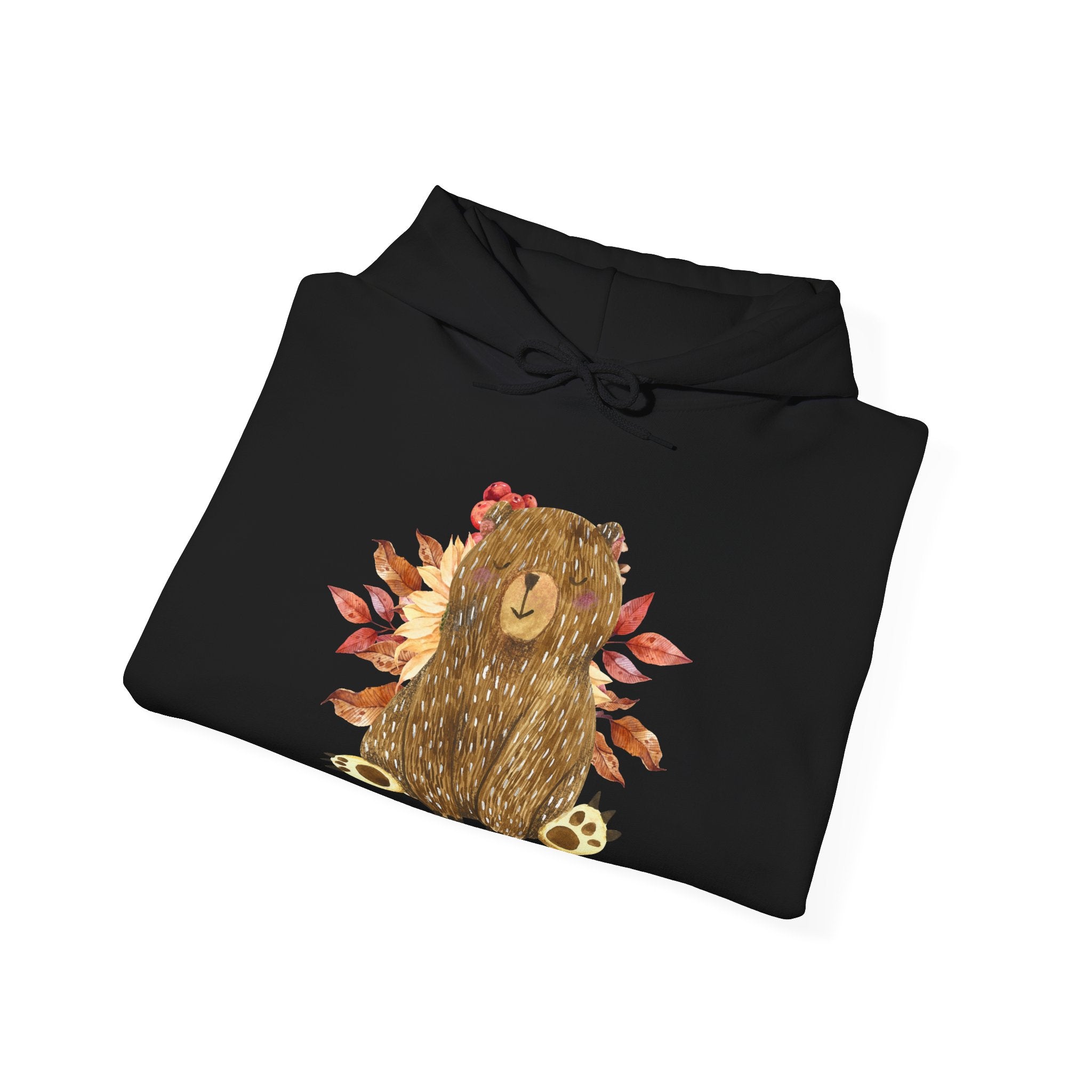 Autumn Bear Hoodie, Cozy Fall Sweatshirt, Cute Bear Pullover, Warm Unisex Hooded Sweatshirt
