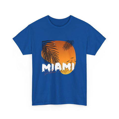 Miami Sunset Unisex Heavy Cotton Tee | Casual Summer T-Shirt, Relaxed Fit Shirt