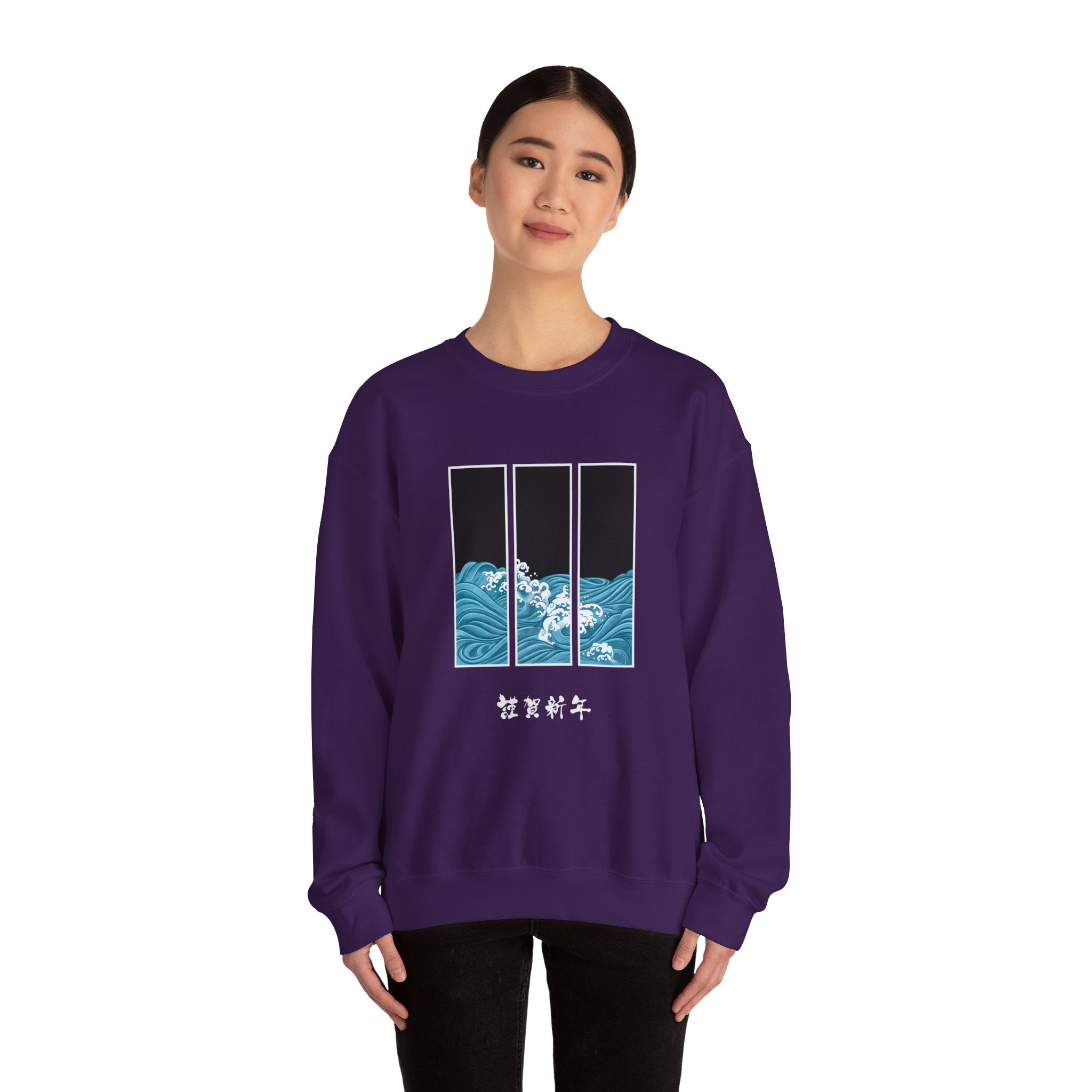 Japanese inspired Wave Art Unisex Crewneck Sweatshirt - Cozy Ocean Vibes, Perfect for Beach Lovers, Casual Wear, Summer Fashion