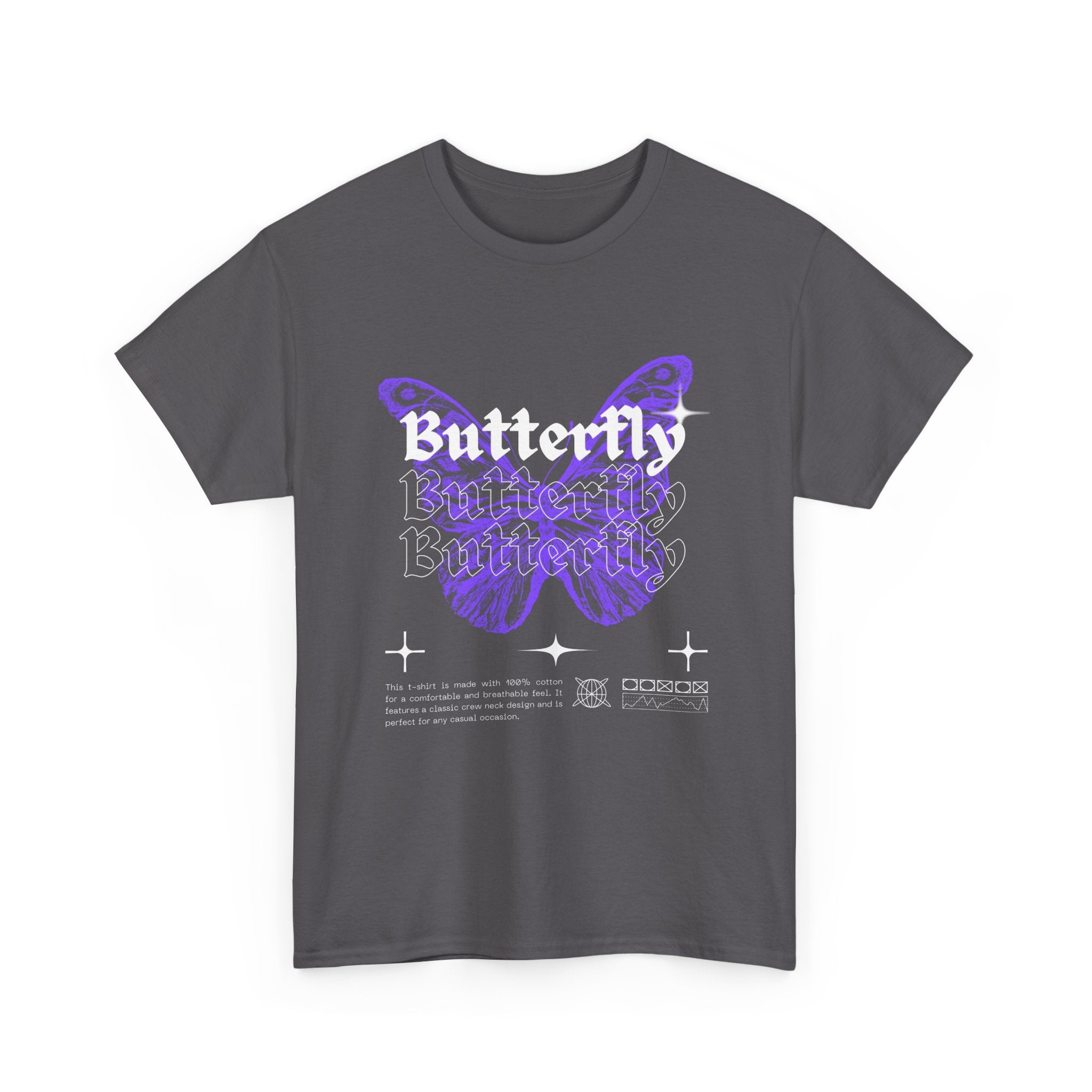 Butterfly Graphic Tee - Unisex Heavy Cotton T-Shirt, Nature Lover Gift, Casual Streetwear, Trendy Outfit, Spring Fashion