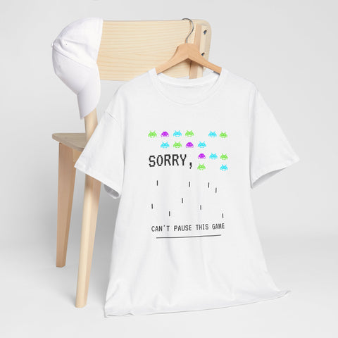 Retro Gamer Unisex Heavy Cotton Tee, Sorry Can't Pause This Game Shirt, Casual Wear T-Shirt, Fun Gaming Tee