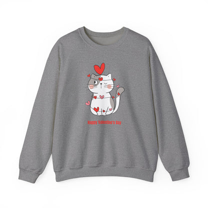 Cute Cat Valentine's Day Crewneck Sweatshirt, Cozy Unisex Sweatshirt, Cat Lover Gift, Valentine's Day Apparel, Everyday Comfort Wear