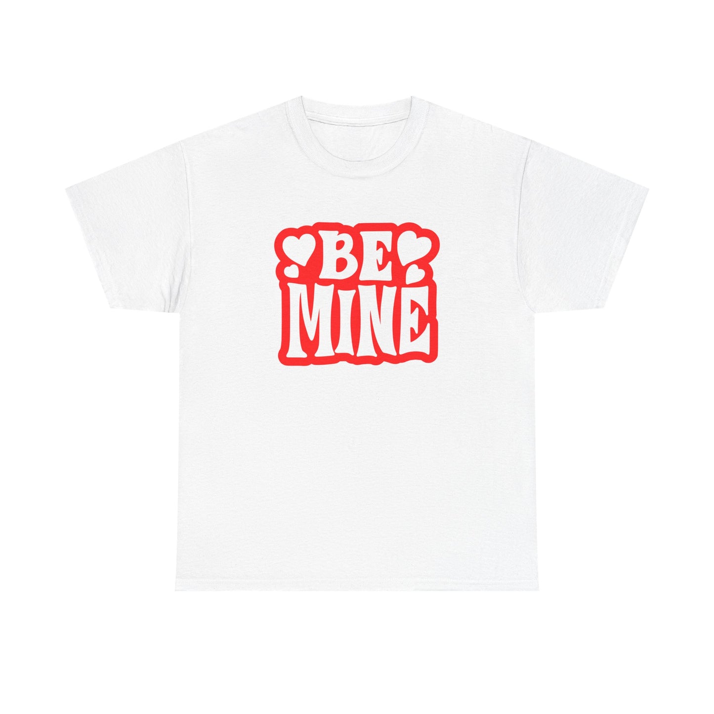 Be Mine Unisex Heavy Cotton Tee, Cute Couple Shirt, Valentine's Day Gift, Romantic Style, Heart Print Tee, Everyday Casual Wear