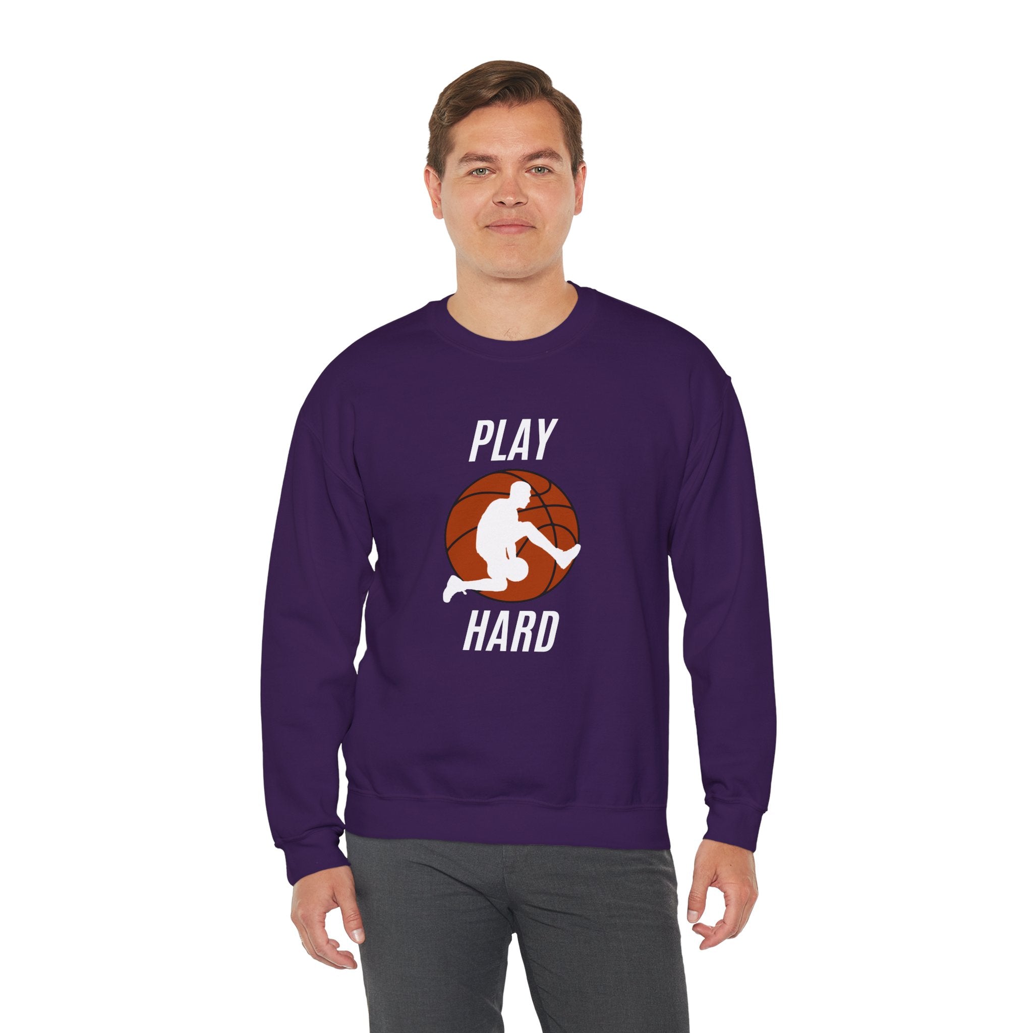 Play Hard Basketball Crewneck Sweatshirt, Unisex Sportswear, Active Lifestyle Sweatshirt, Perfect for Athletes and Coaches