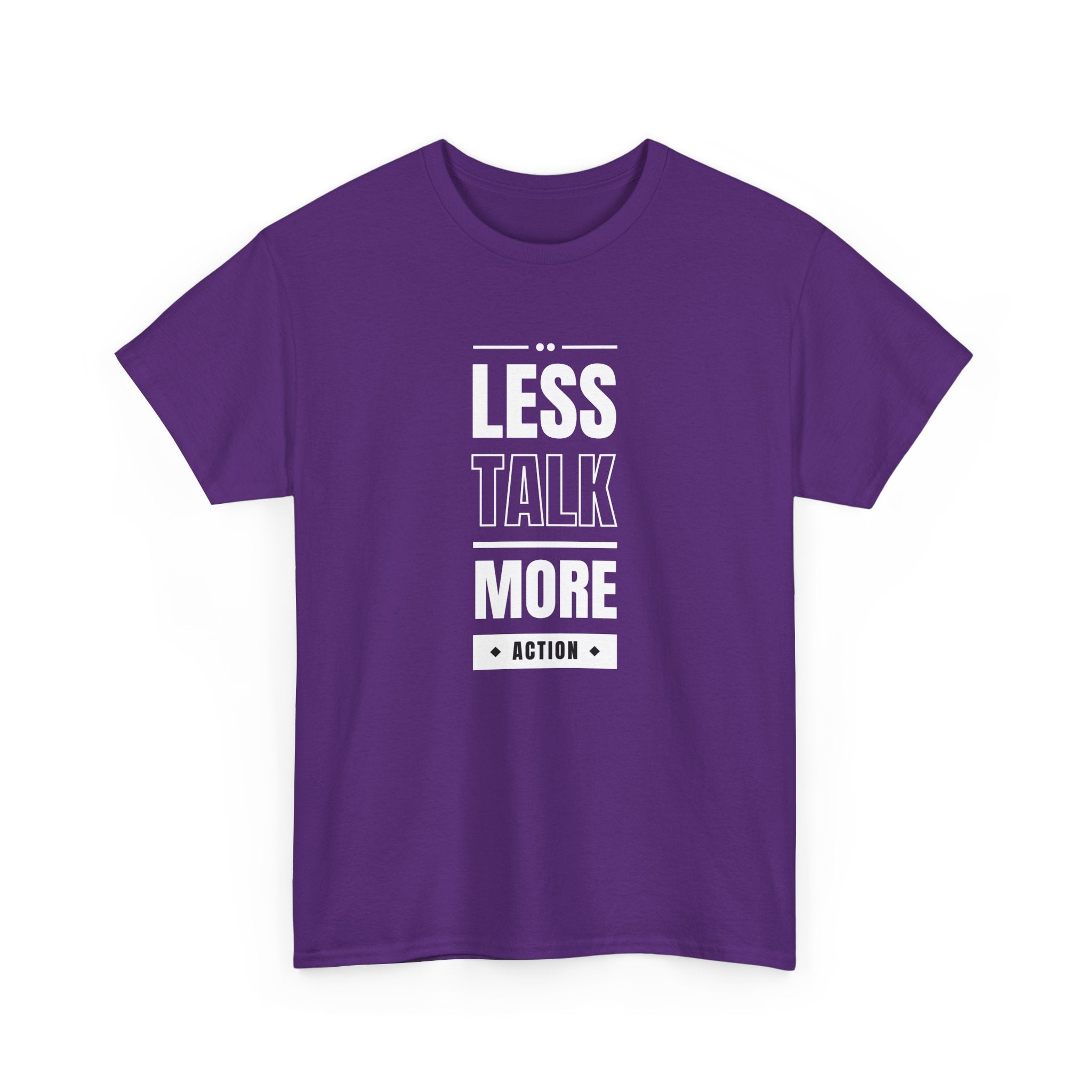 Motivational Unisex Heavy Cotton Tee | Less Talk More Action T-Shirt | Casual Wear, Gift for Him, Gift for Her, Fitness Enthusiast,