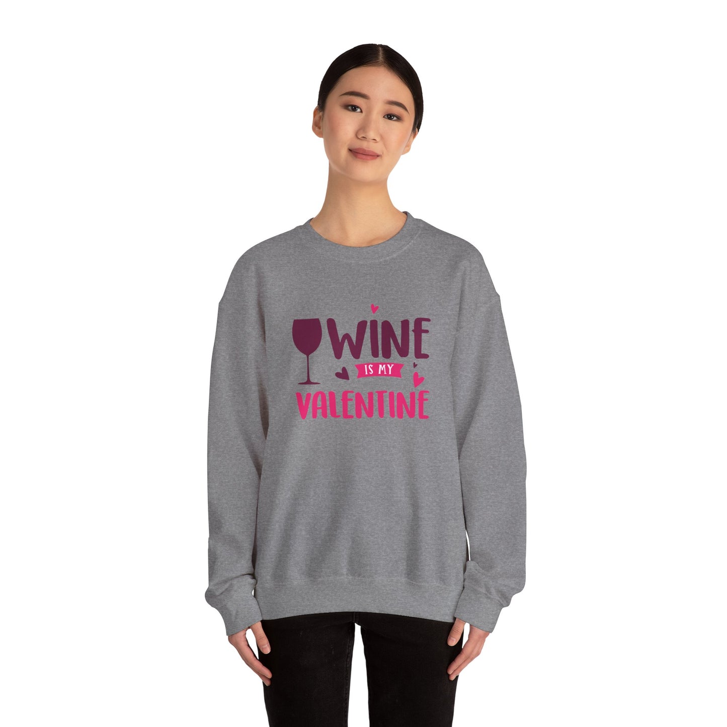 Wine is My Valentine Sweatshirt | Cozy Valentine's Day Gift, Cute Couples Apparel, Funny Wine Lover Sweater, Unisex Crewneck