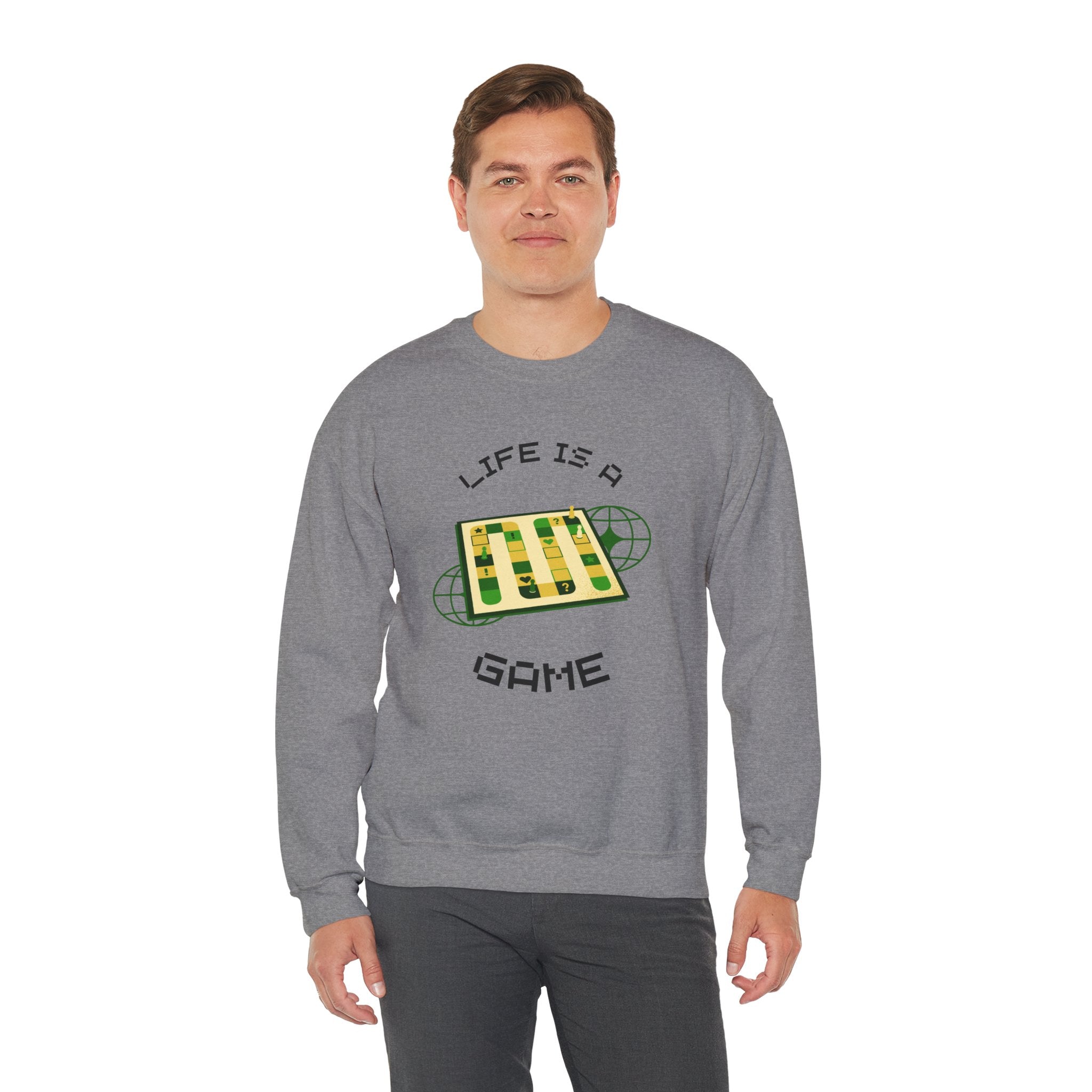 Game Board Life Is a Game Crewneck Sweatshirt, Casual Fun Gaming Sweatshirt
