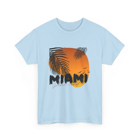Miami Sunset Unisex Heavy Cotton Tee | Casual Summer T-Shirt, Relaxed Fit Shirt