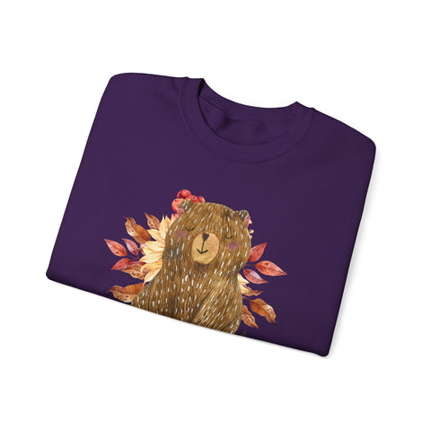 Cozy Bear Sweatshirt for Autumn, Unisex Crewneck with Fall Vibes, Ideal for Thanksgiving, Casual Wear