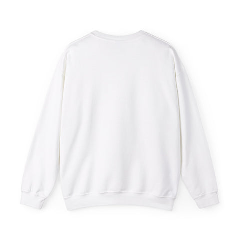 Back view of a white crewneck sweatshirt.