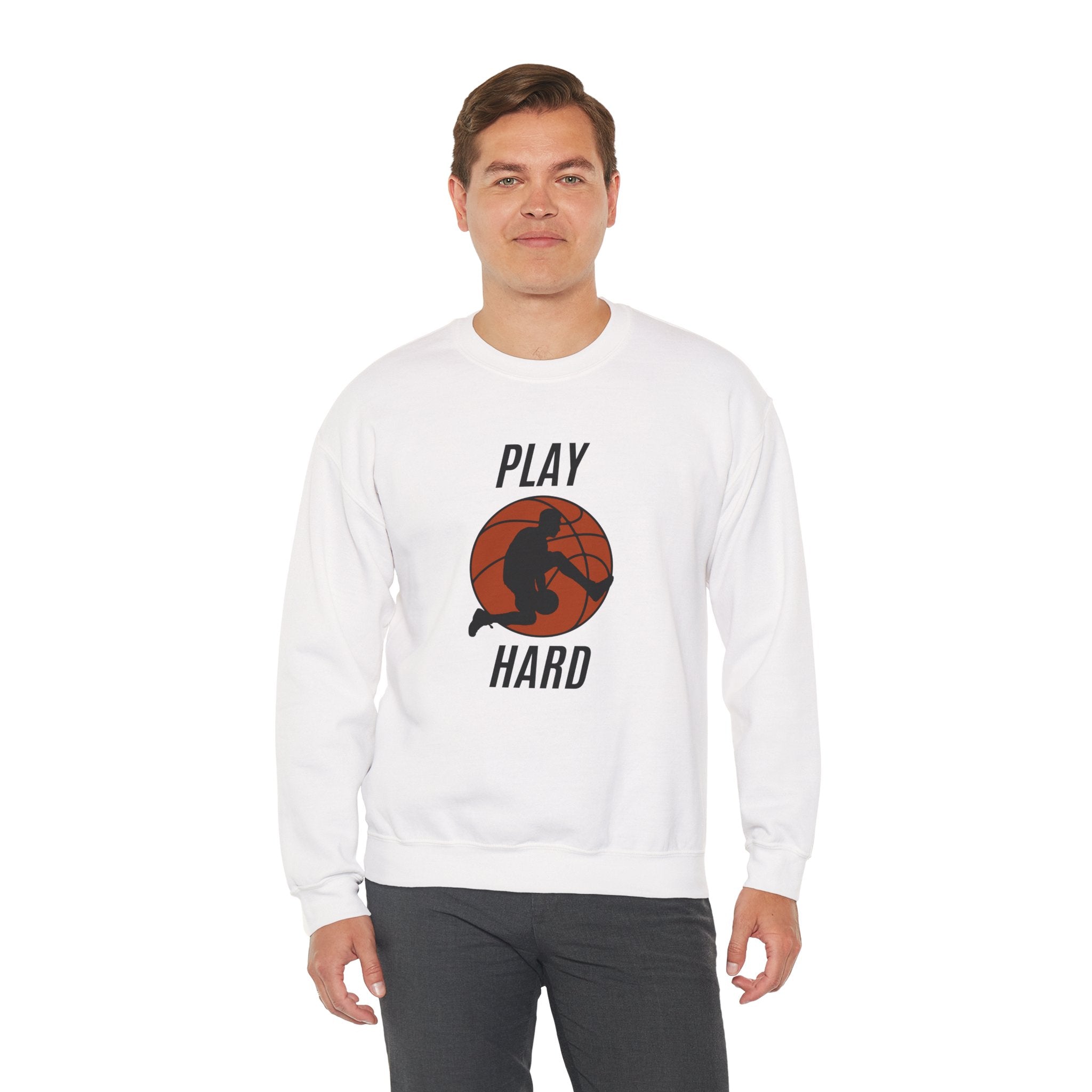 Play Hard Basketball Crewneck Sweatshirt, Unisex Sportswear, Active Lifestyle Sweatshirt, Perfect for Athletes and Coaches