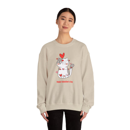 Cute Cat Valentine's Day Crewneck Sweatshirt, Cozy Unisex Sweatshirt, Cat Lover Gift, Valentine's Day Apparel, Everyday Comfort Wear