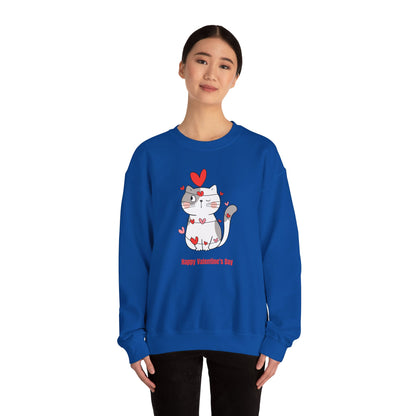 Cute Cat Valentine's Day Crewneck Sweatshirt, Cozy Unisex Sweatshirt, Cat Lover Gift, Valentine's Day Apparel, Everyday Comfort Wear