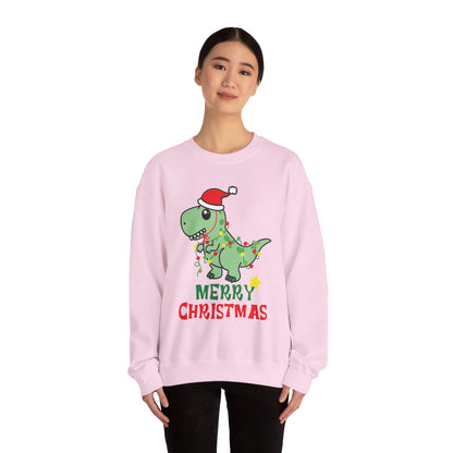 Merry Christmas Dinosaur Sweatshirt, Cute Holiday Crewneck, Gift for Kids & Adults, Christmas Apparel, Winter Wear, Fun Sweatshirt