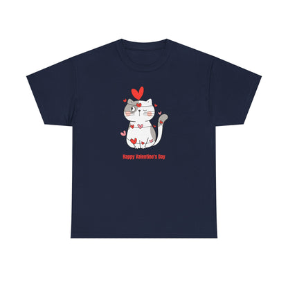 Valentine's Day Cat Tee Unisex Cotton T-Shirt for Pet Lovers Gifts for Her Cute Animal Graphic Shirt Valentine's Day