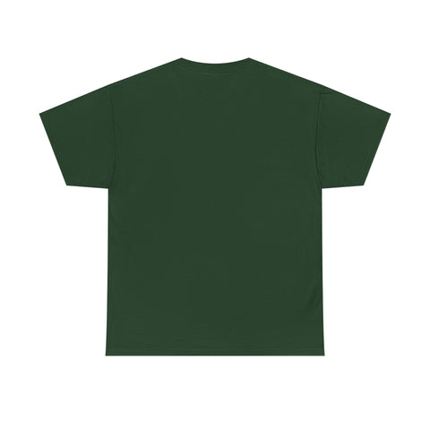 Forest green t-shirt, crew neck, short sleeves.
