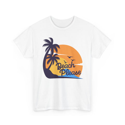 Beach Please Unisex Heavy Cotton Tee - Relaxed Summer Vibe, Perfect for Vacations, Beach Days, Casual Outfits, Gift for Beach Lovers