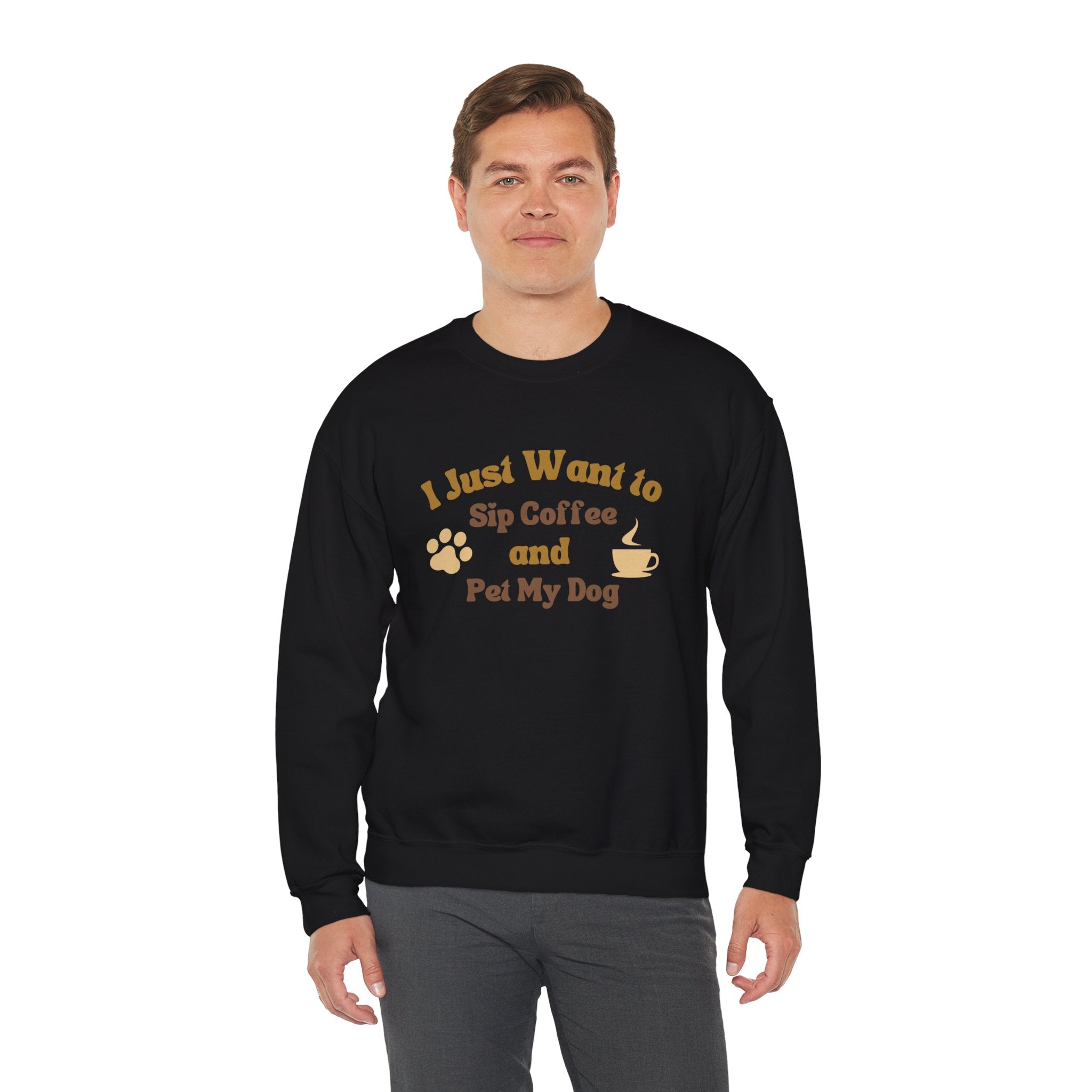 Cozy Dog Lover Crewneck Sweatshirt - I Just Want to Sip Coffee and Pet My Dog, Animal Lover Apparel, Gift for Dog Parents, Relaxed