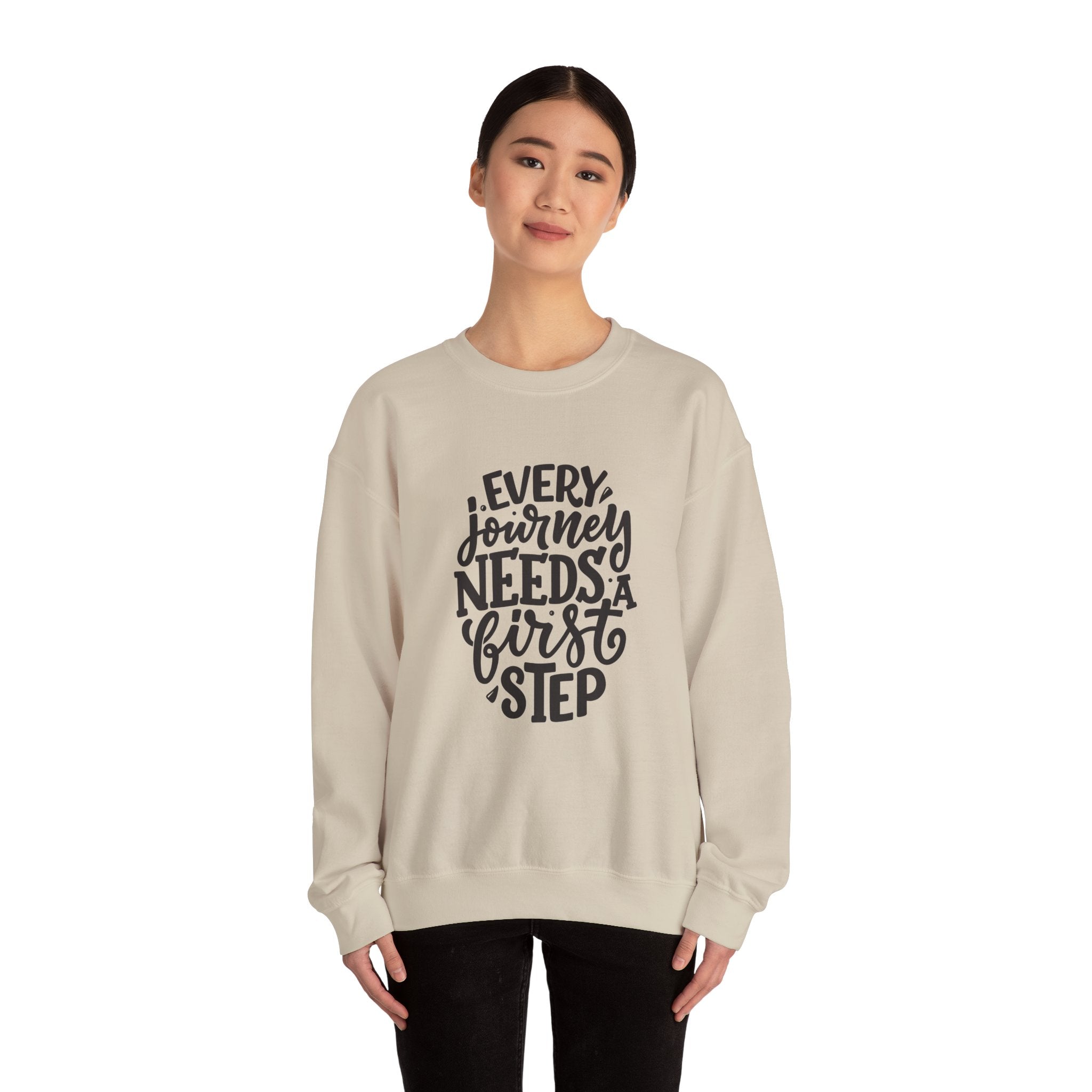 Inspirational Crewneck Sweatshirt, Motivational Quotes Gift, Cozy Jumper, Unisex Sweater, Every Journey Needs a First Step