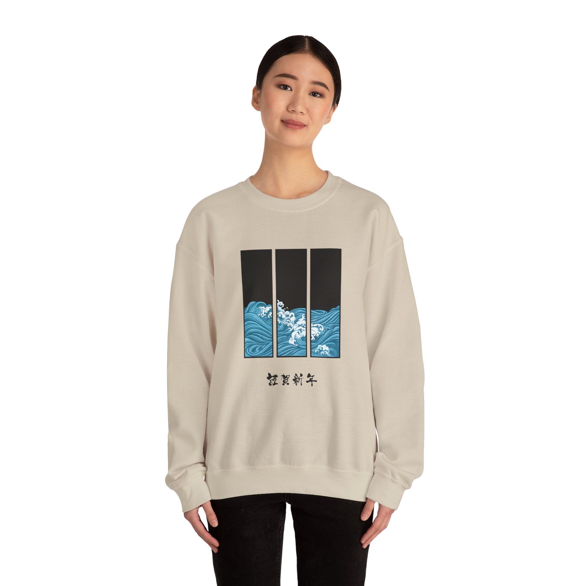 Japanese inspired Wave Art Unisex Crewneck Sweatshirt - Cozy Ocean Vibes, Perfect for Beach Lovers, Casual Wear, Summer Fashion