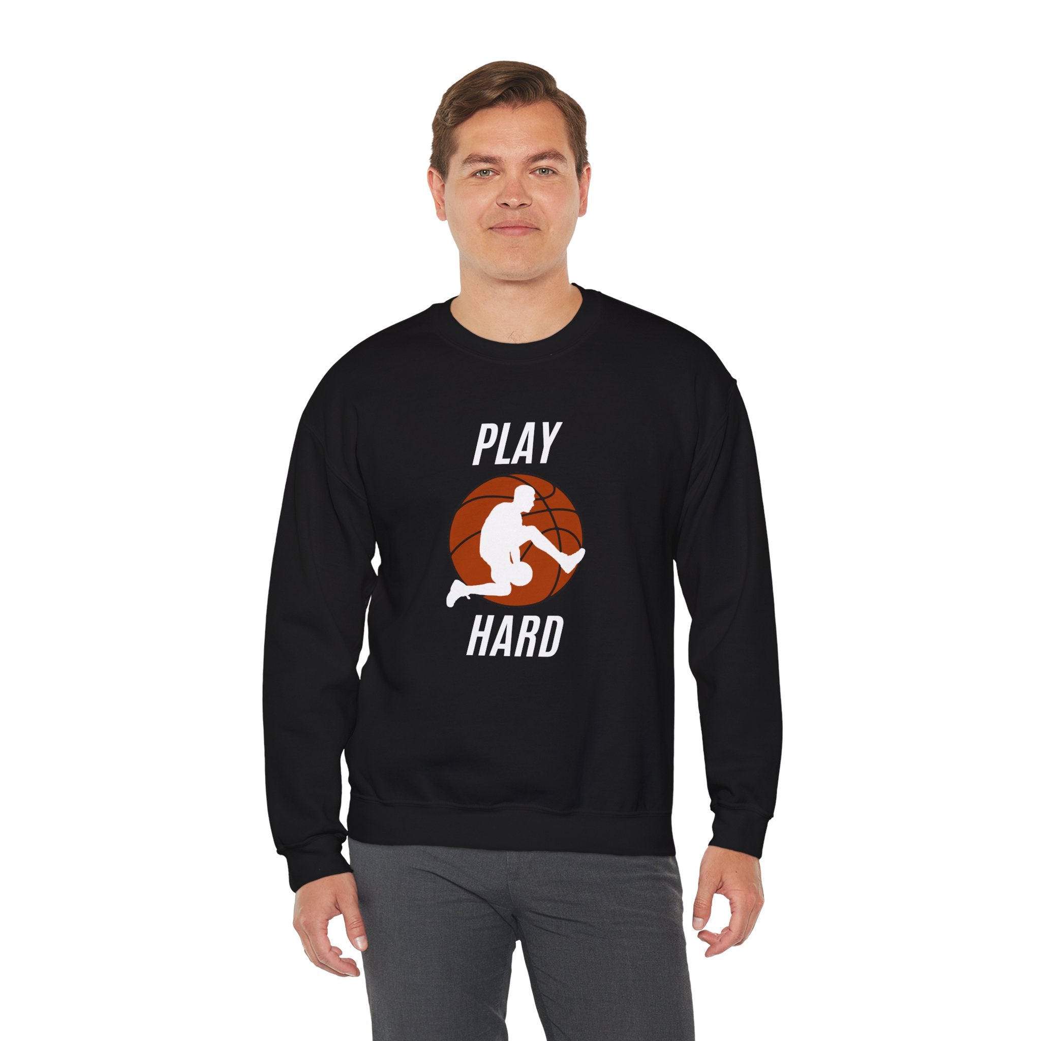 Play Hard Basketball Crewneck Sweatshirt, Unisex Sportswear, Active Lifestyle Sweatshirt, Perfect for Athletes and Coaches