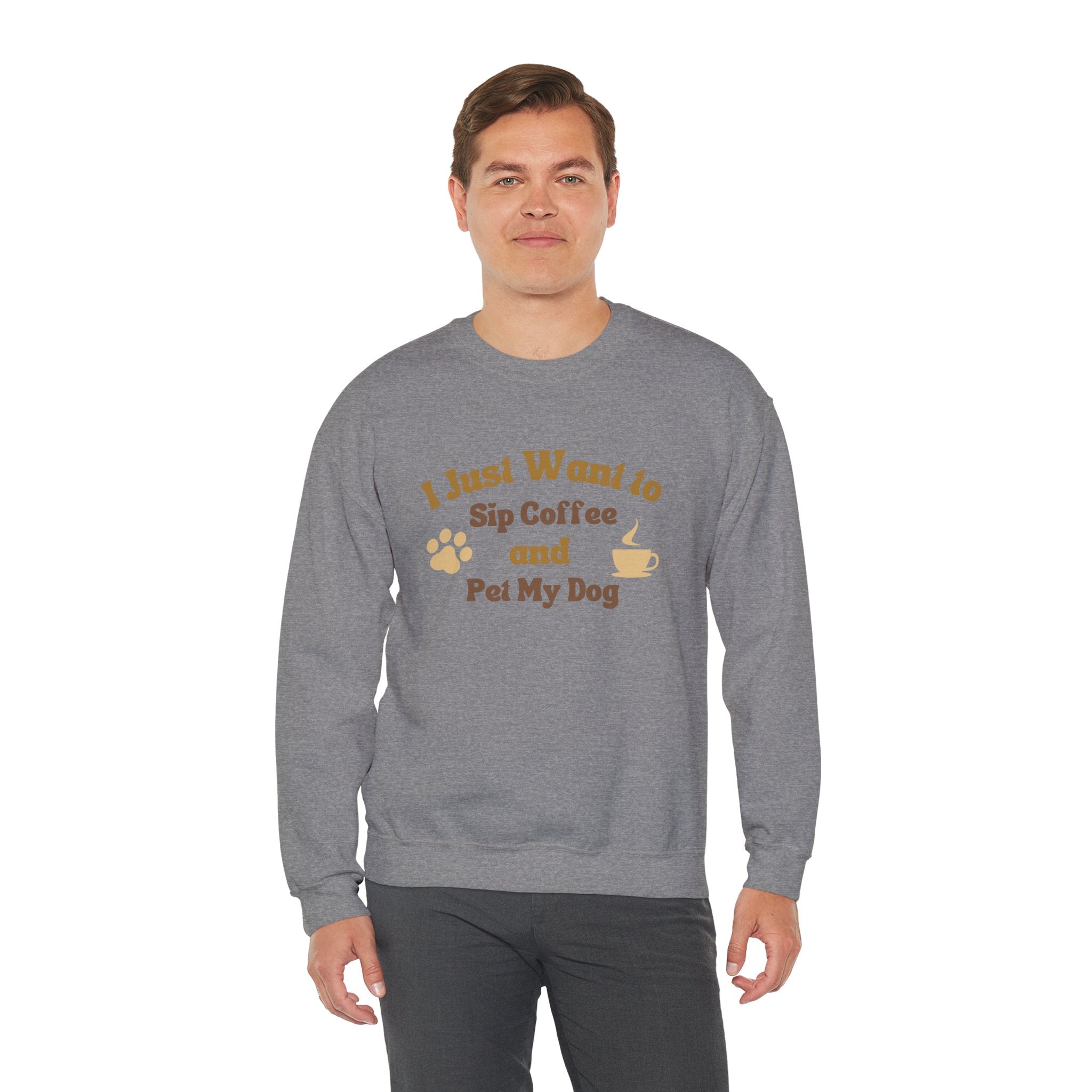 Cozy Dog Lover Crewneck Sweatshirt - I Just Want to Sip Coffee and Pet My Dog, Animal Lover Apparel, Gift for Dog Parents, Relaxed