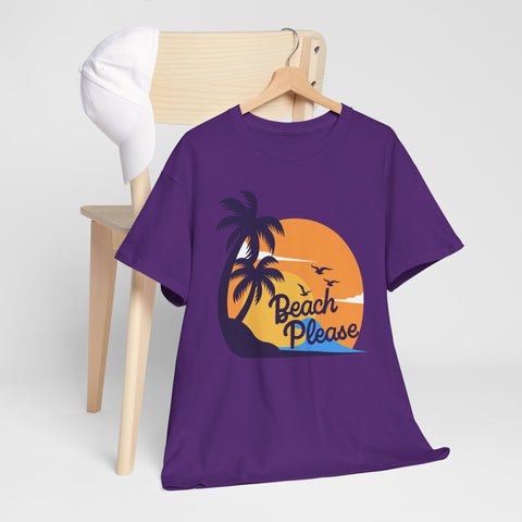 Beach Please Unisex Heavy Cotton Tee - Relaxed Summer Vibe, Perfect for Vacations, Beach Days, Casual Outfits, Gift for Beach Lovers