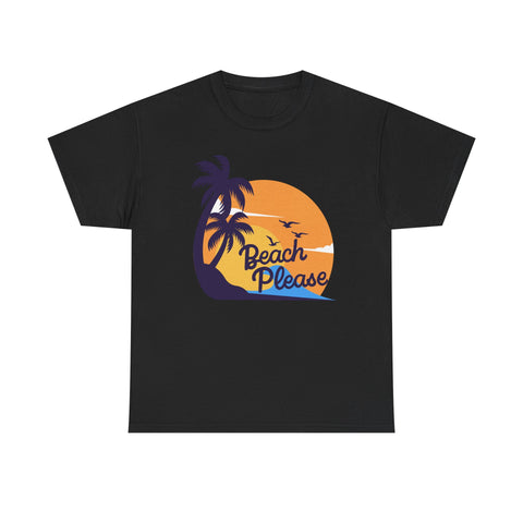 Beach Please Unisex Heavy Cotton Tee - Relaxed Summer Vibe, Perfect for Vacations, Beach Days, Casual Outfits, Gift for Beach Lovers