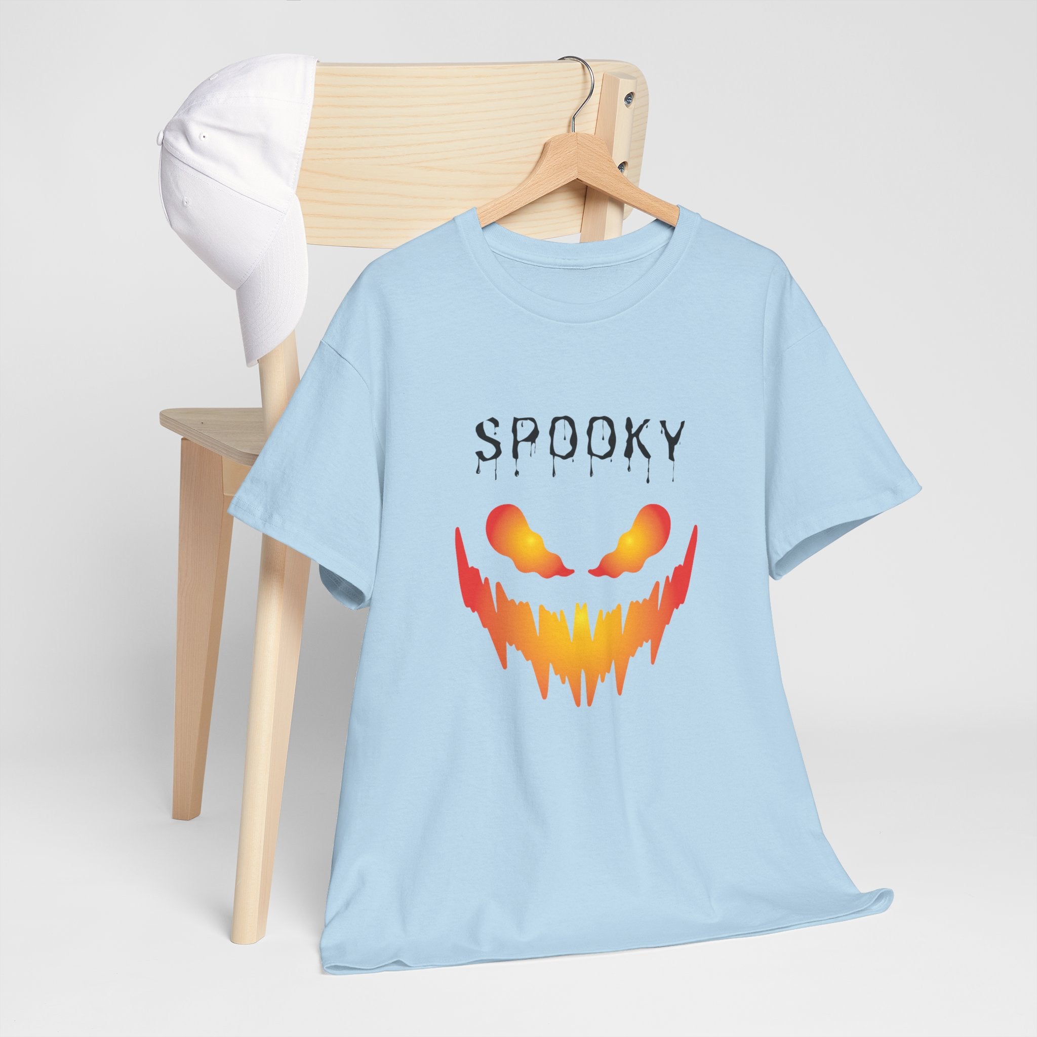 Spooky Halloween Tees, Unisex Heavy Cotton Tee for Fall, Ghostly Graphics Shirt, Halloween Apparel