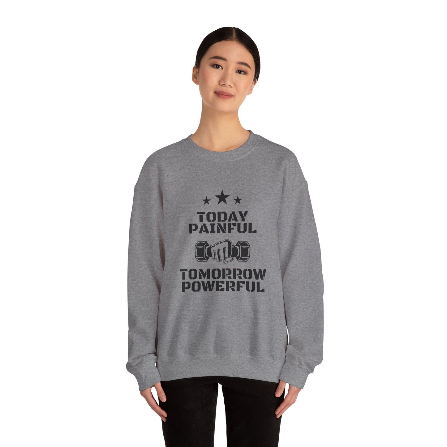 Motivational Gym Sweatshirt - Today Painful Tomorrow Powerful, Fitness Gift, Workout Apparel, Unisex Crewneck