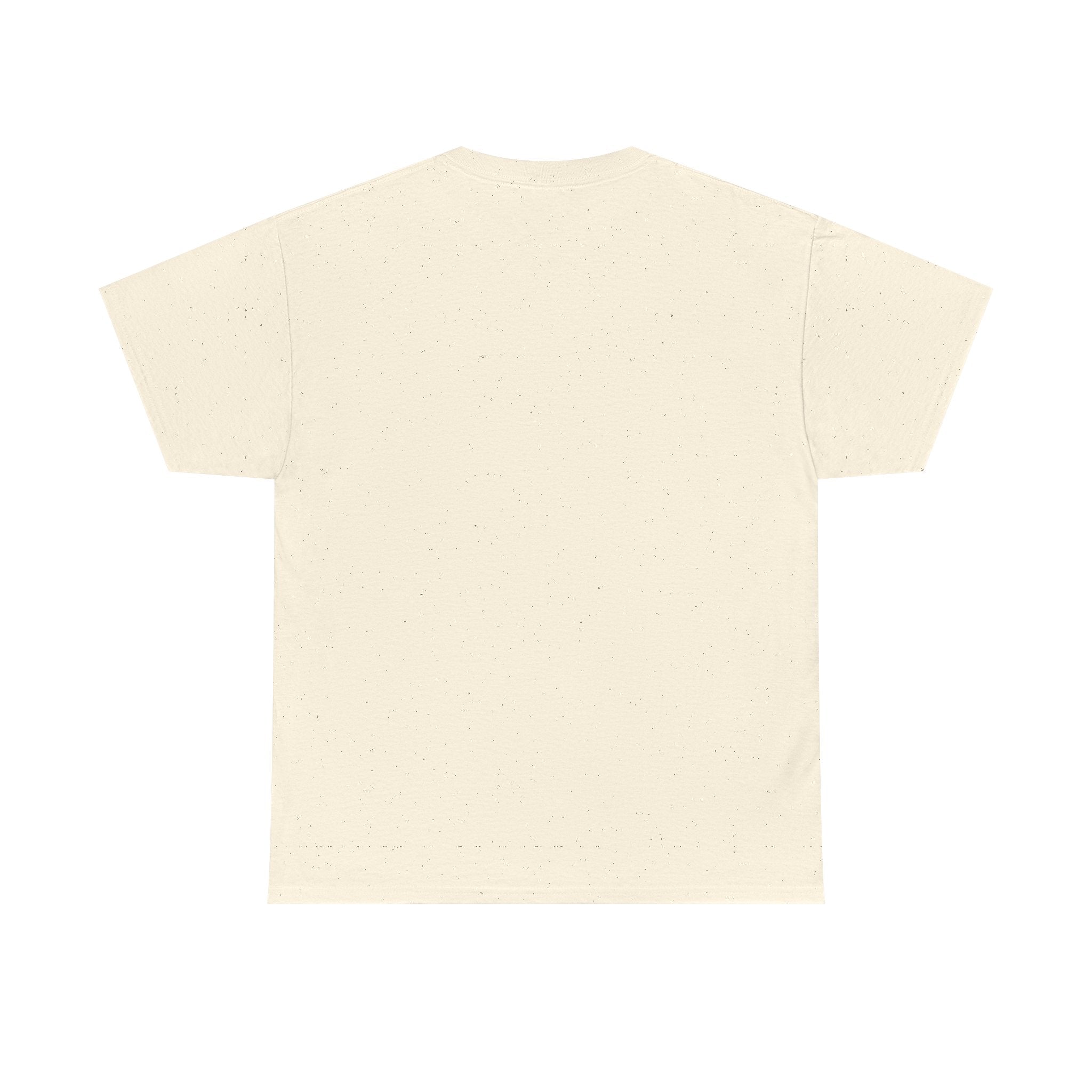 Back view of a beige crew neck t-shirt with short sleeves.