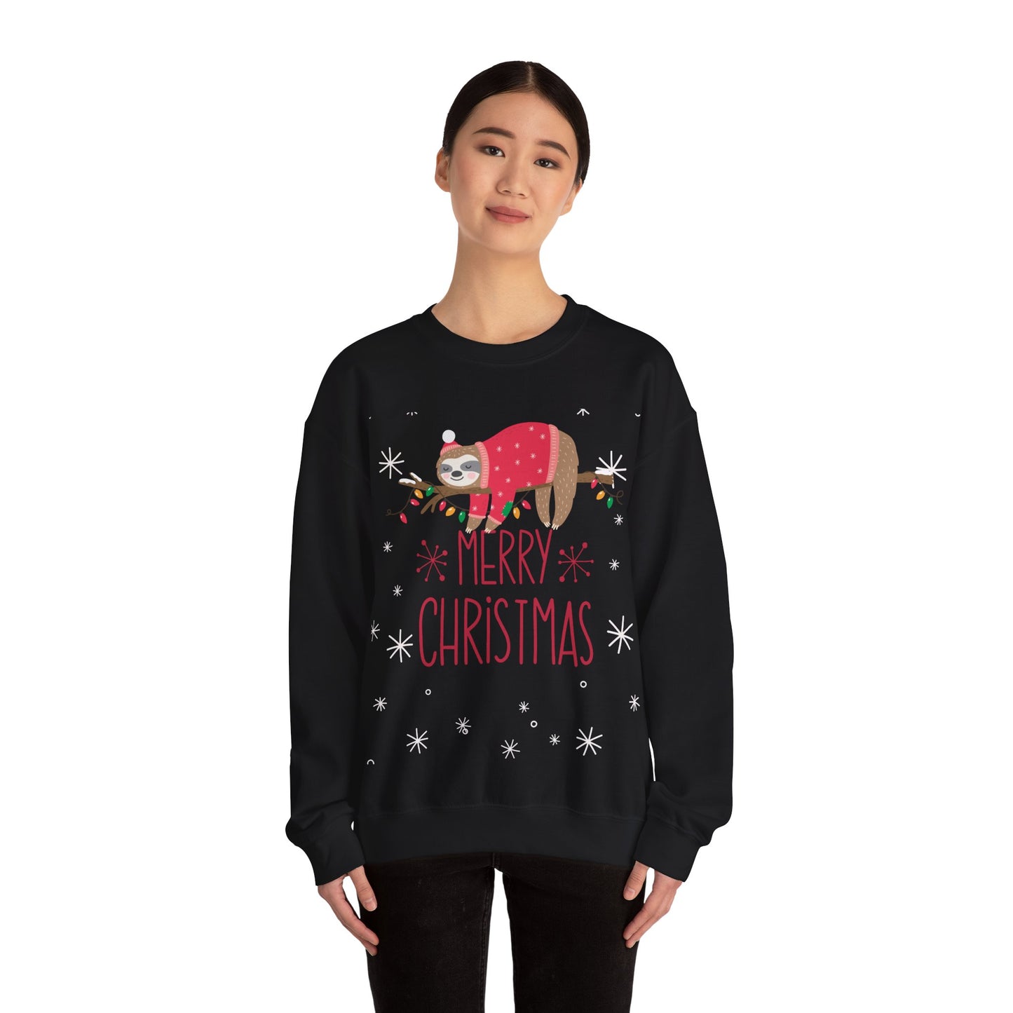 Merry Christmas Sloth Crewneck Sweatshirt | Cozy Holiday Gift, Unisex Sweater, Snug Winter Wear, Cute Animal Apparel, Festive Pullover