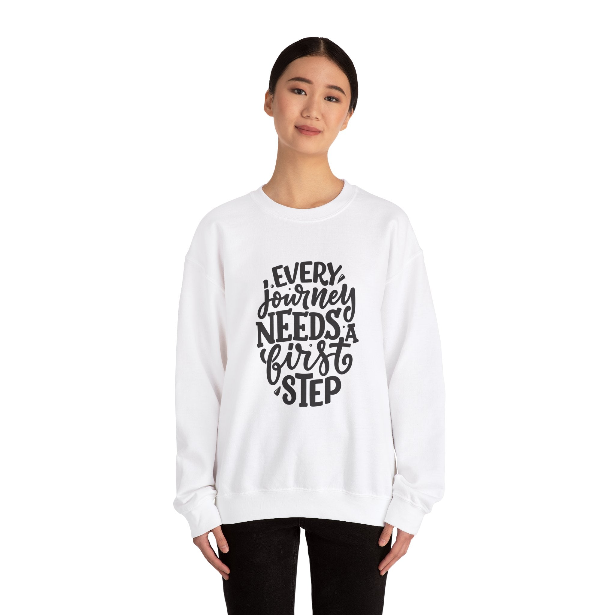 Inspirational Crewneck Sweatshirt, Motivational Quotes Gift, Cozy Jumper, Unisex Sweater, Every Journey Needs a First Step