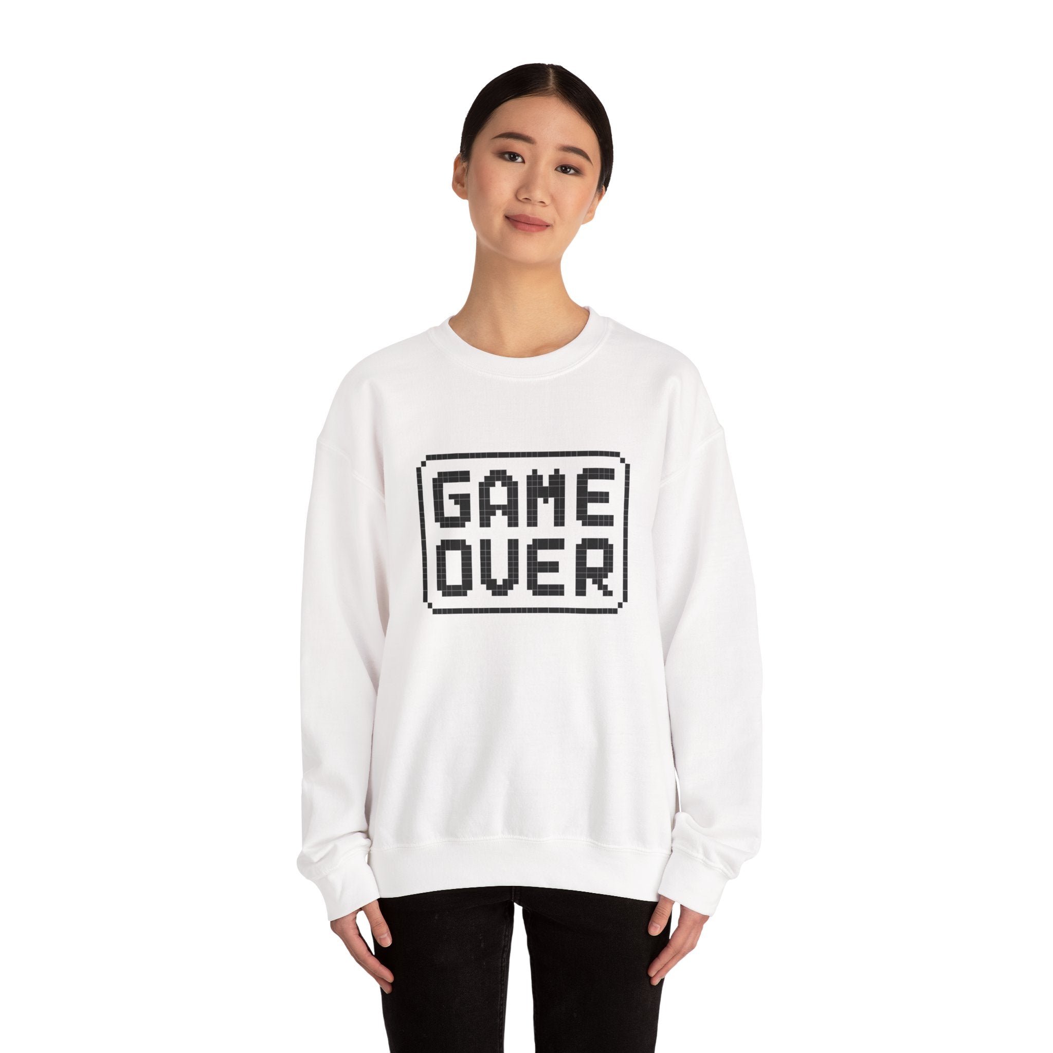 Pixel Art Game Over Sweatshirt, Retro Gaming Sweater, Cozy Unisex Pullover, Perfect Gift for Gamers, Versatile Casual Wear