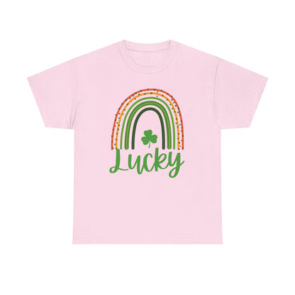 Lucky Rainbow Unisex Heavy Cotton Tee, St Patrick's Day Shirt, Gift for Friends, Everyday Tee, Casual Wear, Feel Good Fashion