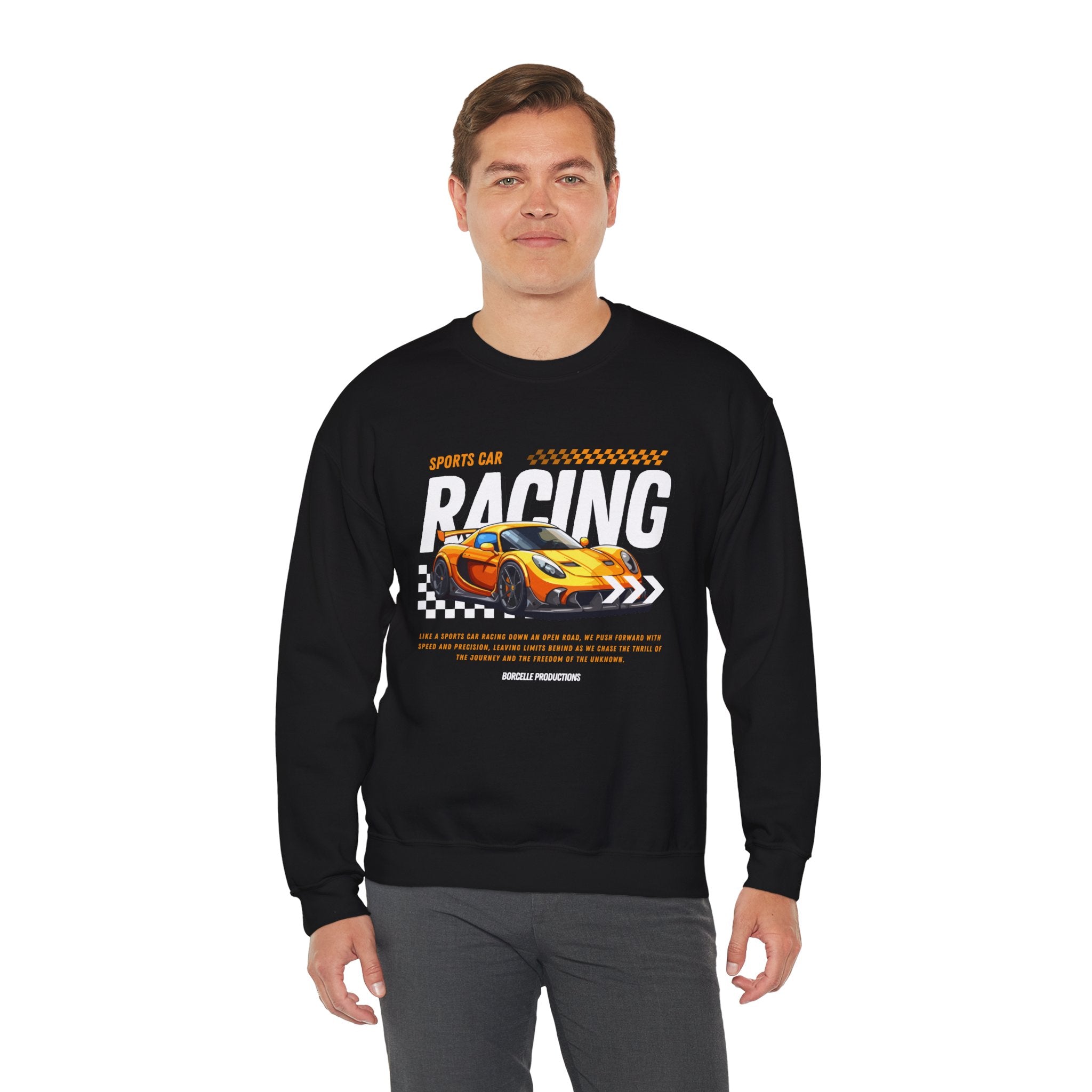 Sporty Racing Sweatshirt for Car Enthusiasts, Unisex Crewneck Pullover, Perfect for Racing Events, Casual Wear