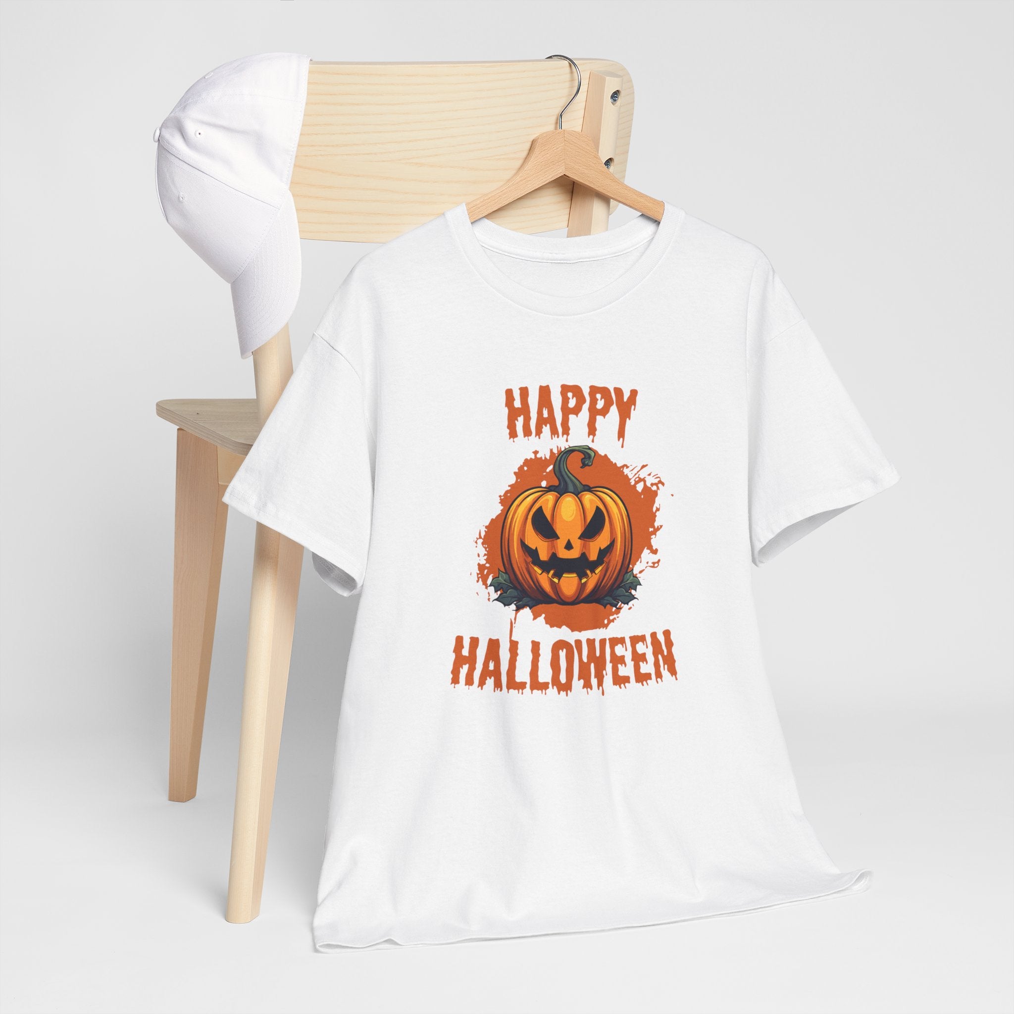 Halloween Unisex Heavy Cotton Tee, Spooky Pumpkin Graphic, Fall Festival Shirt, Halloween Party Top, Casual Autumn Apparel