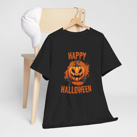Halloween Unisex Heavy Cotton Tee, Spooky Pumpkin Graphic, Fall Festival Shirt, Halloween Party Top, Casual Autumn Apparel