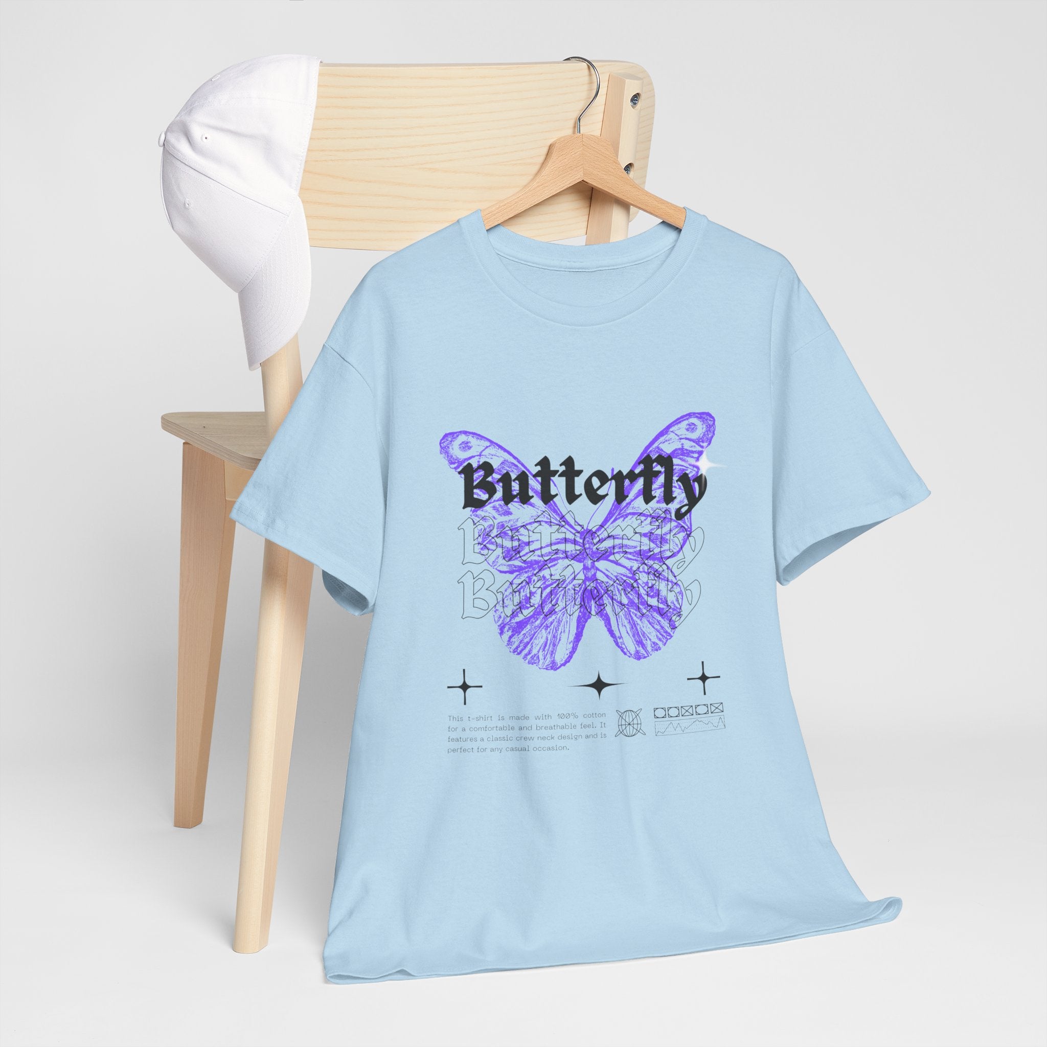 Butterfly Graphic Tee - Unisex Heavy Cotton T-Shirt, Nature Lover Gift, Casual Streetwear, Trendy Outfit, Spring Fashion