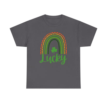 Lucky Rainbow Unisex Heavy Cotton Tee, St Patrick's Day Shirt, Gift for Friends, Everyday Tee, Casual Wear, Feel Good Fashion