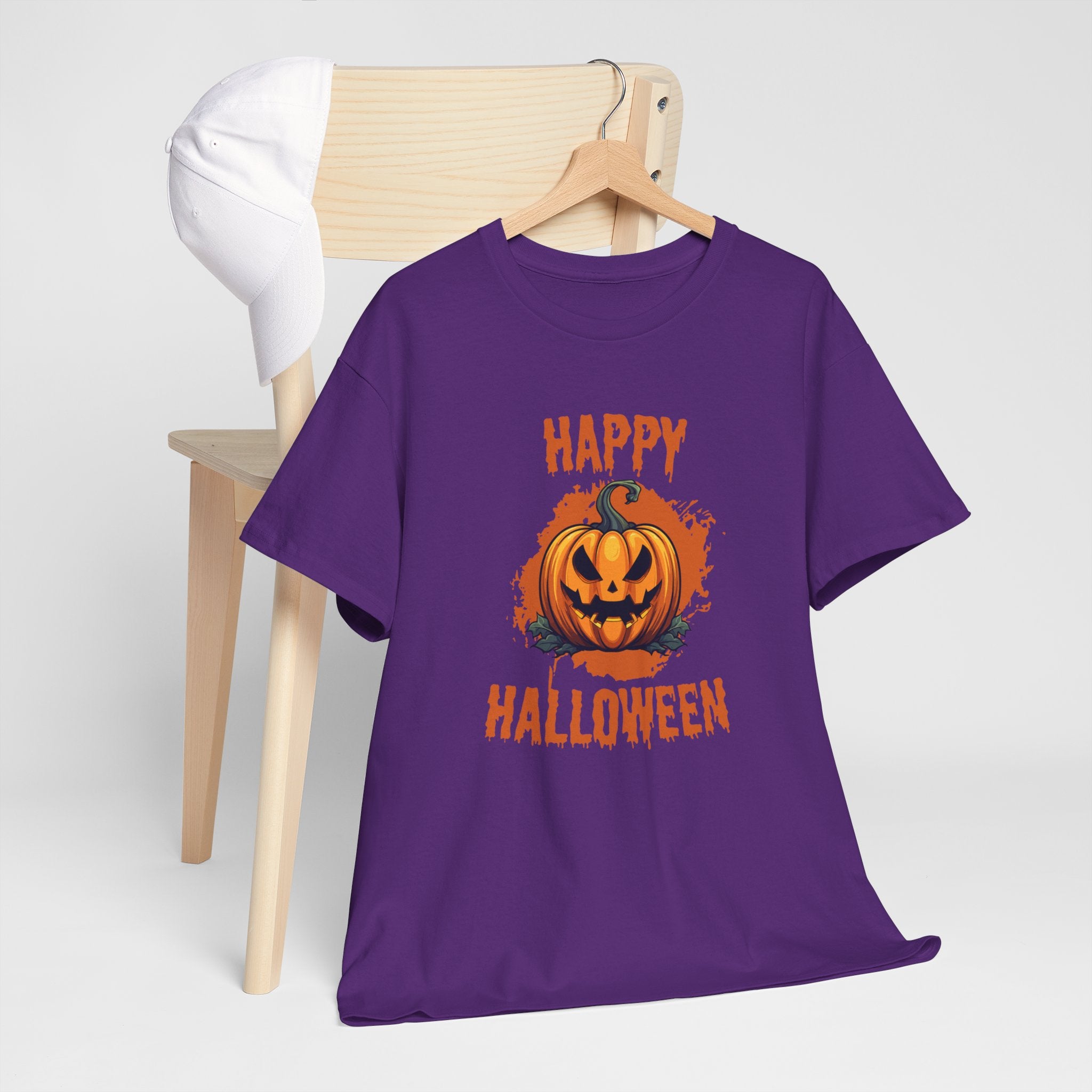 Halloween Unisex Heavy Cotton Tee, Spooky Pumpkin Graphic, Fall Festival Shirt, Halloween Party Top, Casual Autumn Apparel