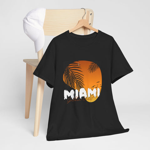 Miami Sunset Unisex Heavy Cotton Tee | Casual Summer T-Shirt, Relaxed Fit Shirt