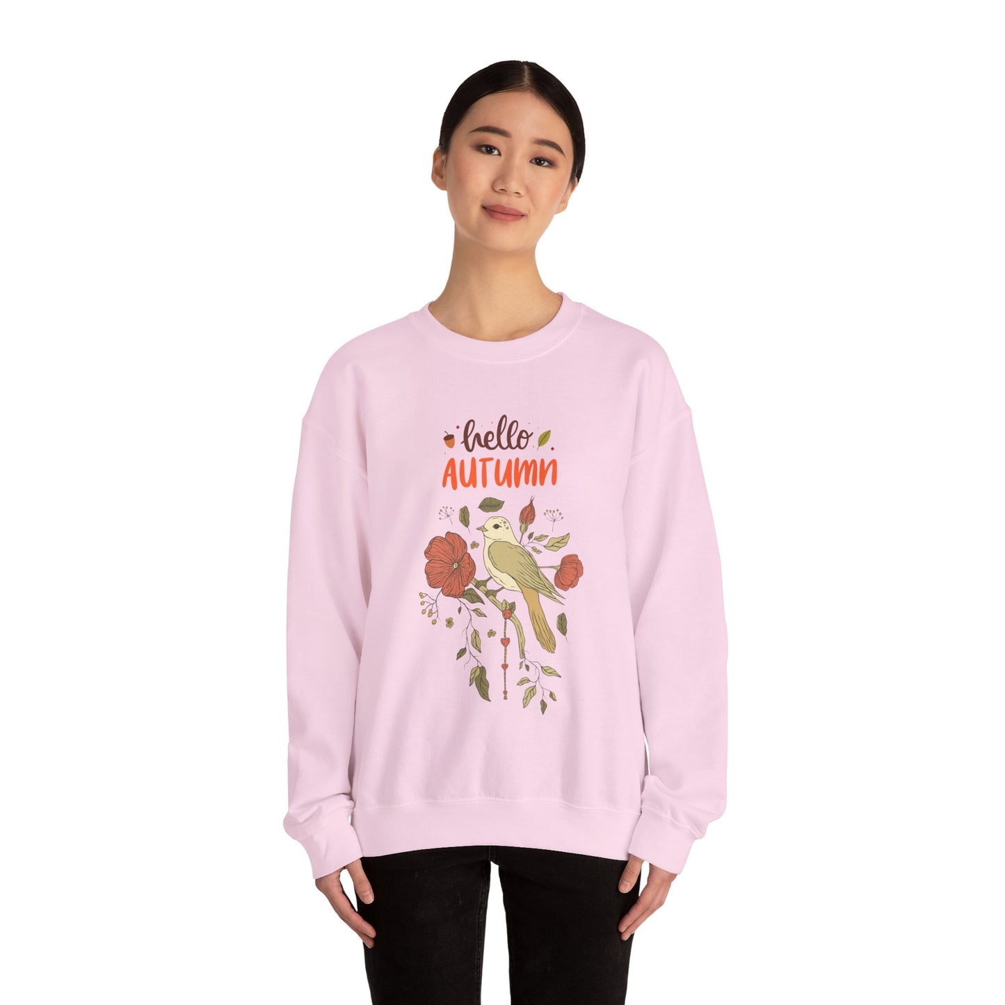 Hello Autumn Unisex Crewneck Sweatshirt, Cozy Fall Fashion, Perfect for Thanksgiving, Gift for Nature Lovers, Casual Everyday Wear