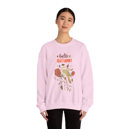 Hello Autumn Unisex Crewneck Sweatshirt, Cozy Fall Fashion, Perfect for Thanksgiving, Gift for Nature Lovers, Casual Everyday Wear