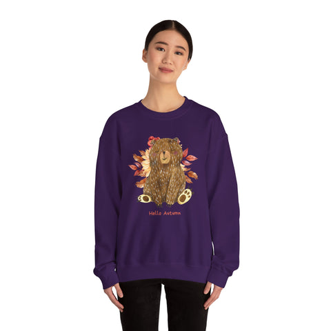 Cozy Bear Sweatshirt for Autumn, Unisex Crewneck with Fall Vibes, Ideal for Thanksgiving, Casual Wear