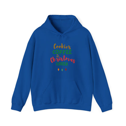 Cookies Coffee & Christmas Cheer Hoodie, Holiday Sweatshirt, Winter Apparel, Cozy Gift, Seasonal Wear, Festive Fashion