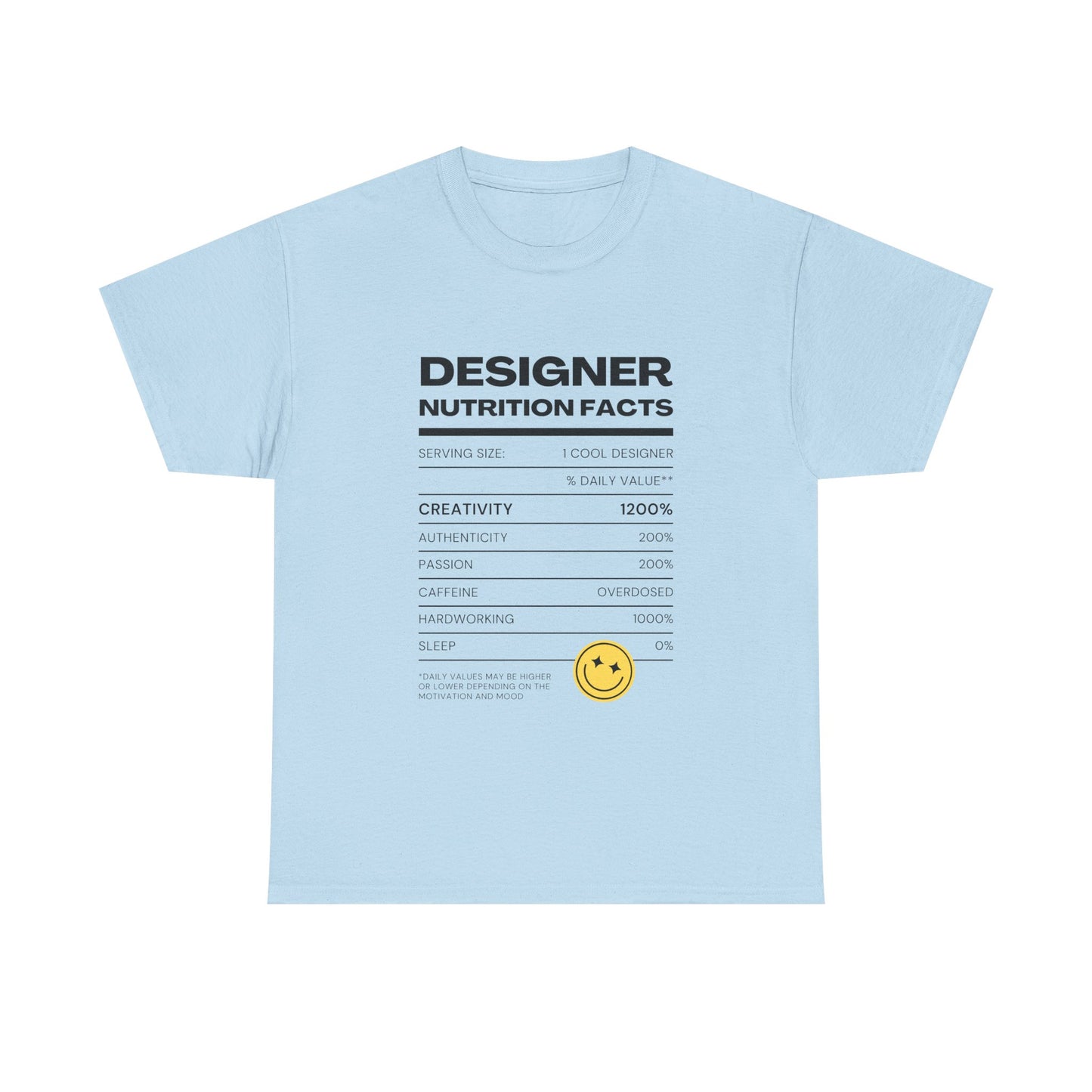 Designer Nutrition Facts Tee | Funny Graphic Unisex T-Shirt, Cool Designer Gift, Creative Apparel, Humorous Tee, Gifts for Designers