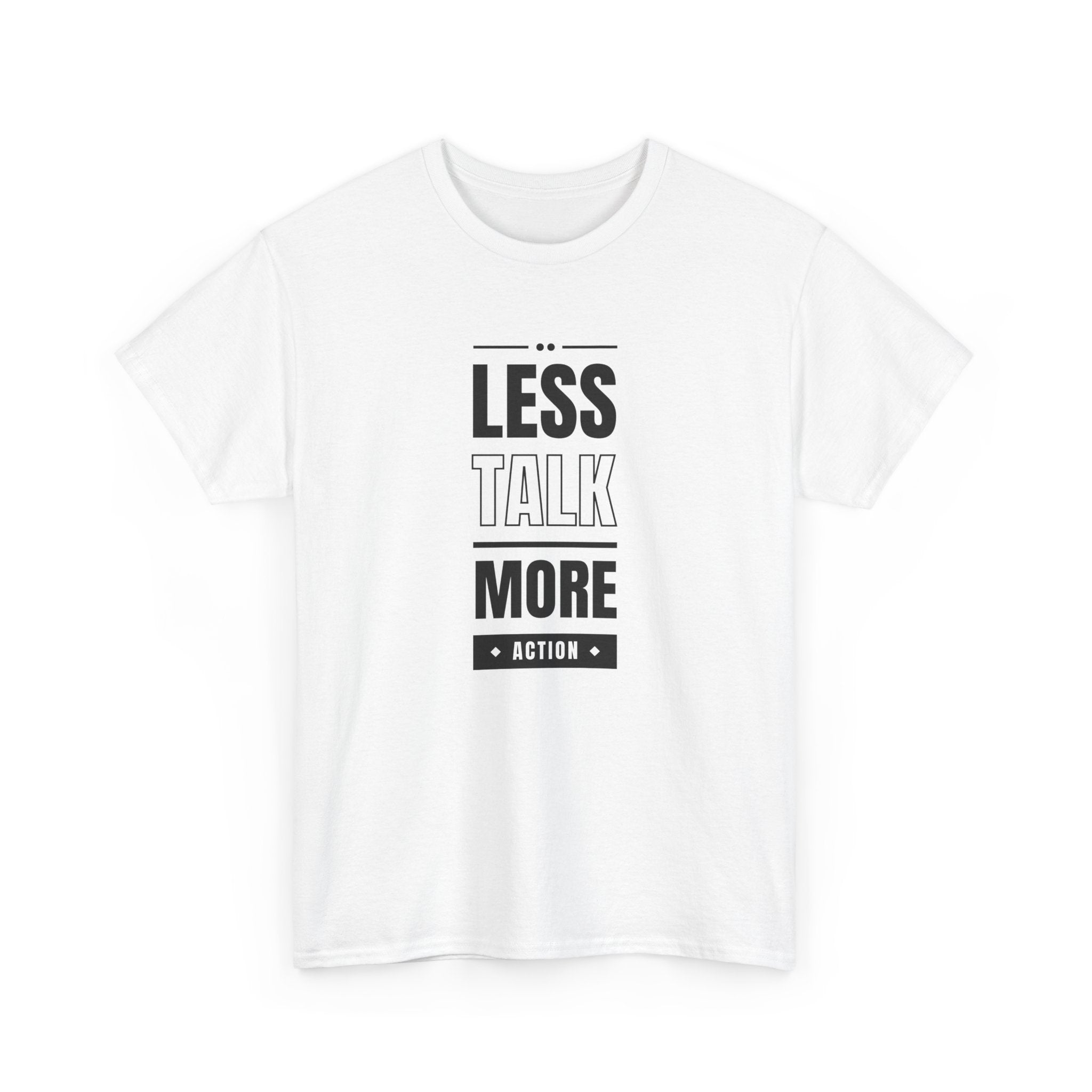 Motivational Unisex Heavy Cotton Tee | Less Talk More Action T-Shirt | Casual Wear, Gift for Him, Gift for Her, Fitness Enthusiast,