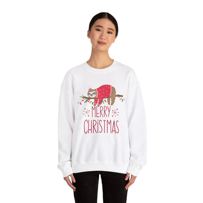 Merry Christmas Sloth Crewneck Sweatshirt | Cozy Holiday Gift, Unisex Sweater, Snug Winter Wear, Cute Animal Apparel, Festive Pullover