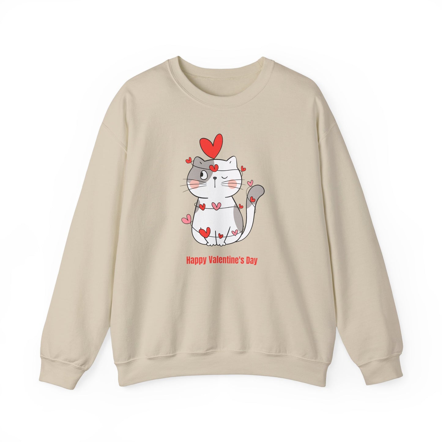 Cute Cat Valentine's Day Crewneck Sweatshirt, Cozy Unisex Sweatshirt, Cat Lover Gift, Valentine's Day Apparel, Everyday Comfort Wear